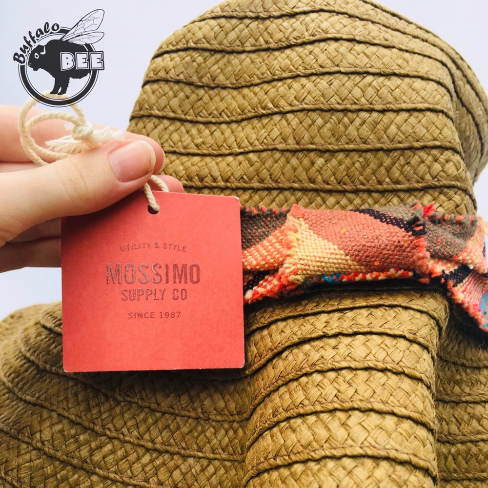Mossimo floppy straw hat with striped band NWOT